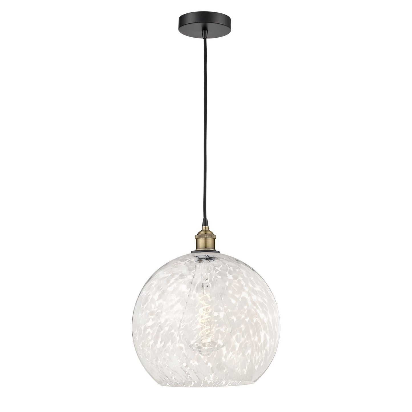 Innovations Lighting White Mouchette 14in 1-Light Pendant | Art Nouveau Black Antique Brass Steel and White Mouchette Glass | Model 616-1P-BAB-G1216-14WM