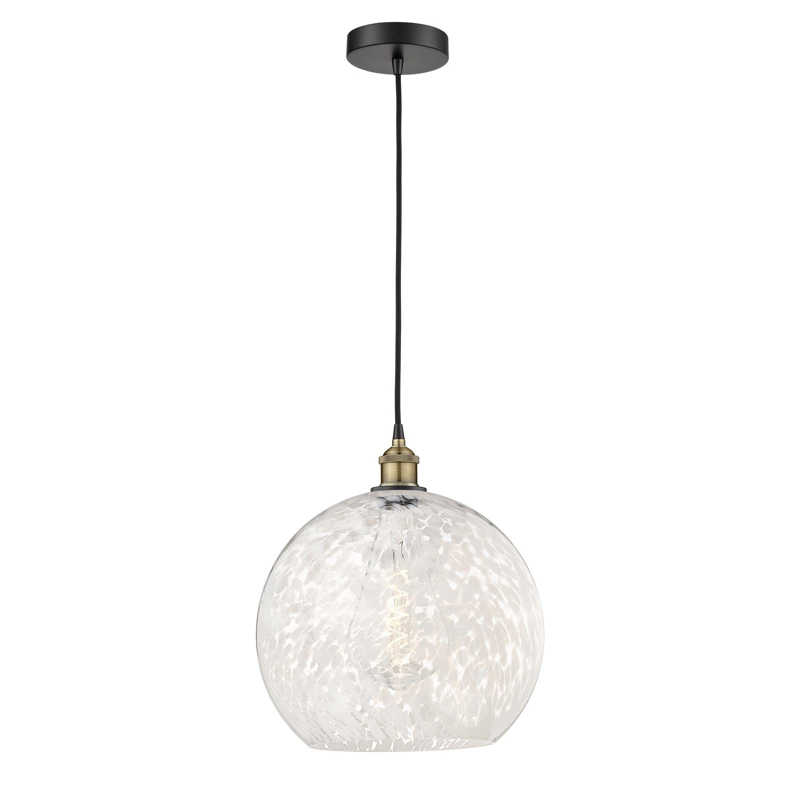 Innovations Lighting White Mouchette 14in 1-Light Pendant | Art Nouveau Black Antique Brass Steel and White Mouchette Glass | Model 616-1P-BAB-G1216-14WM