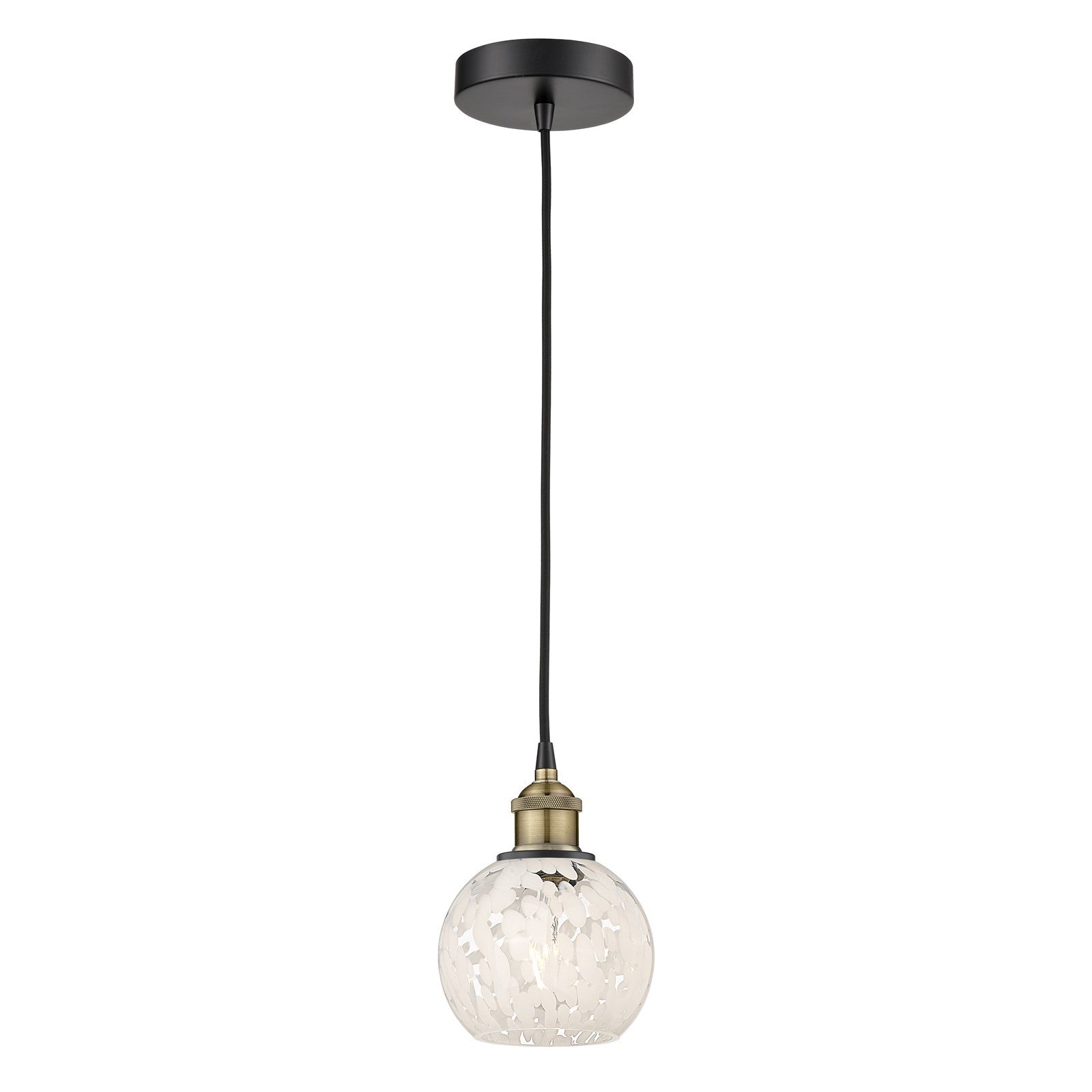 Innovations Lighting White Mouchette 6in 1-Light Mini Pendant | Industrial Black Antique Brass and White Glass | Kitchen | Model 616-1P-BAB-G1216-6WM