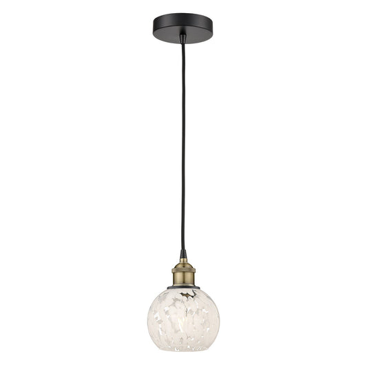 Innovations Lighting White Mouchette 6in 1-Light Mini Pendant | Industrial Black Antique Brass and White Glass | Kitchen | Model 616-1P-BAB-G1216-6WM