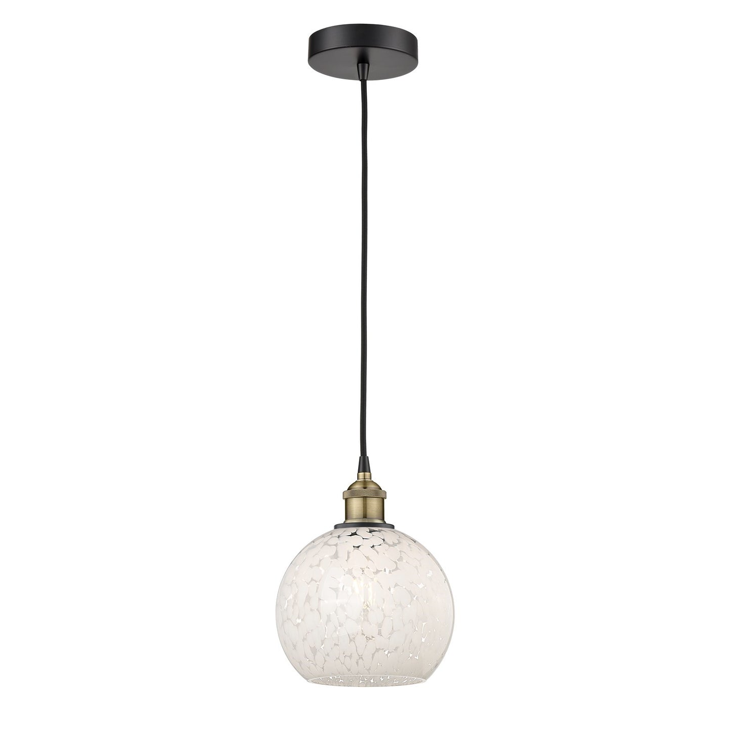 Innovations White Mouchette 8in 1-Light Mini Pendant | Art Nouveau Black Antique Brass Steel and White Glass | Kitchen Island | Model 616-1P-BAB-G1216-8WM