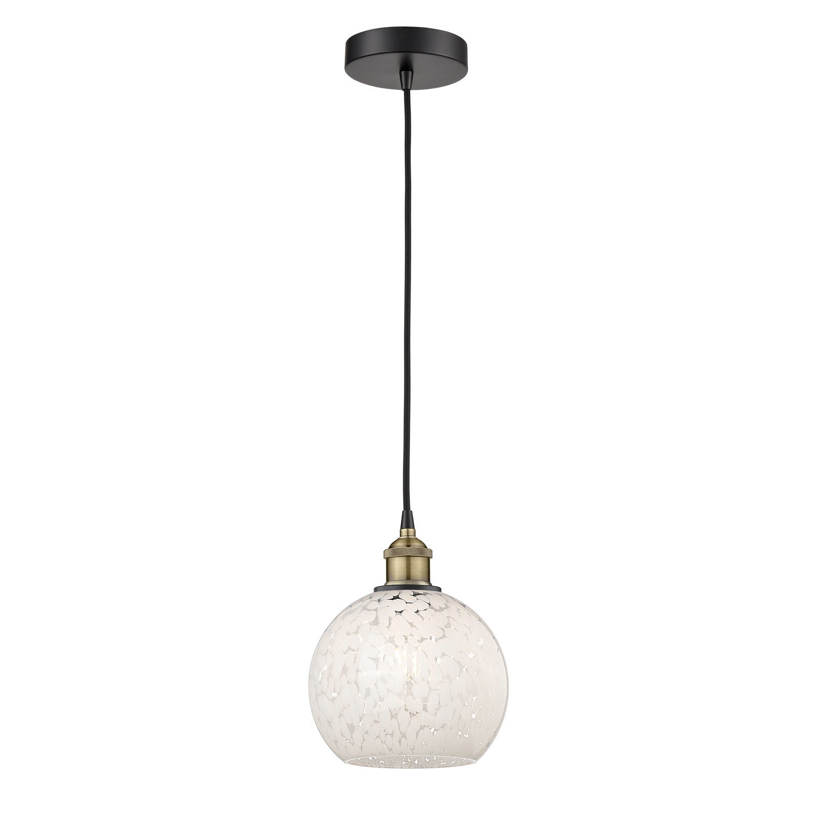Innovations White Mouchette 8in 1-Light Mini Pendant | Art Nouveau Black Antique Brass Steel and White Glass | Kitchen Island | Model 616-1P-BAB-G1216-8WM