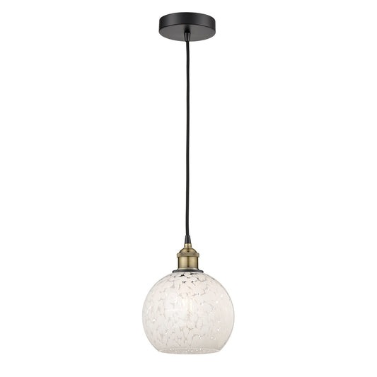 Innovations White Mouchette 8in 1-Light Mini Pendant | Art Nouveau Black Antique Brass Steel and White Glass | Kitchen Island | Model 616-1P-BAB-G1216-8WM