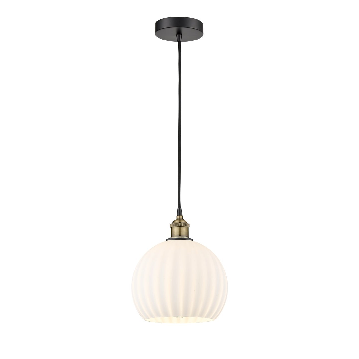 Innovations Lighting White Venetian 10in 1-Light Mini Pendant | Art Nouveau Black Antique Brass Steel and White Venetian | Model 616-1P-BAB-G1217-10WV