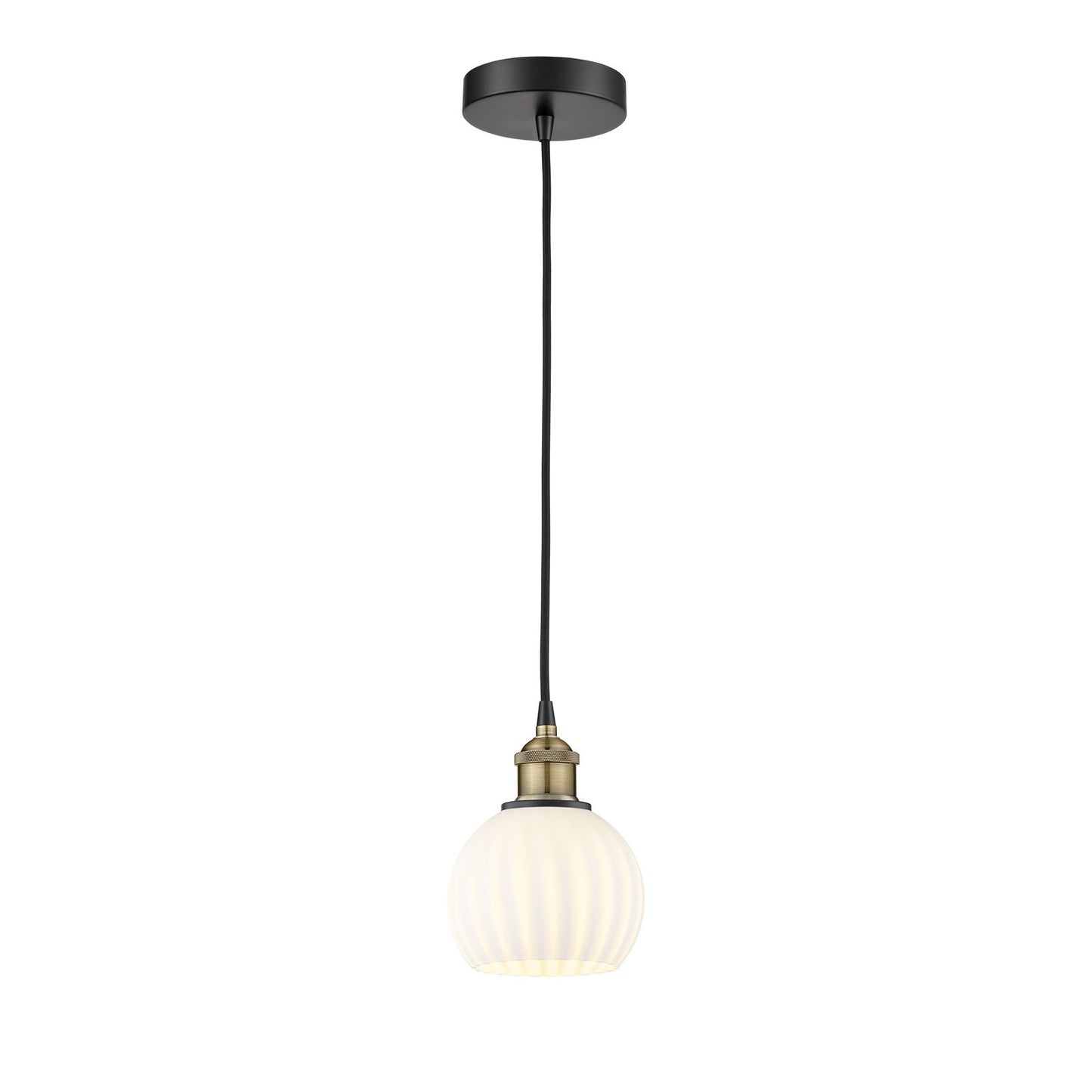 Innovations Lighting White Venetian 6in 1-Light Mini Pendant | Industrial Black Antique Brass and White Venetian Glass | Model 616-1P-BAB-G1217-6WV