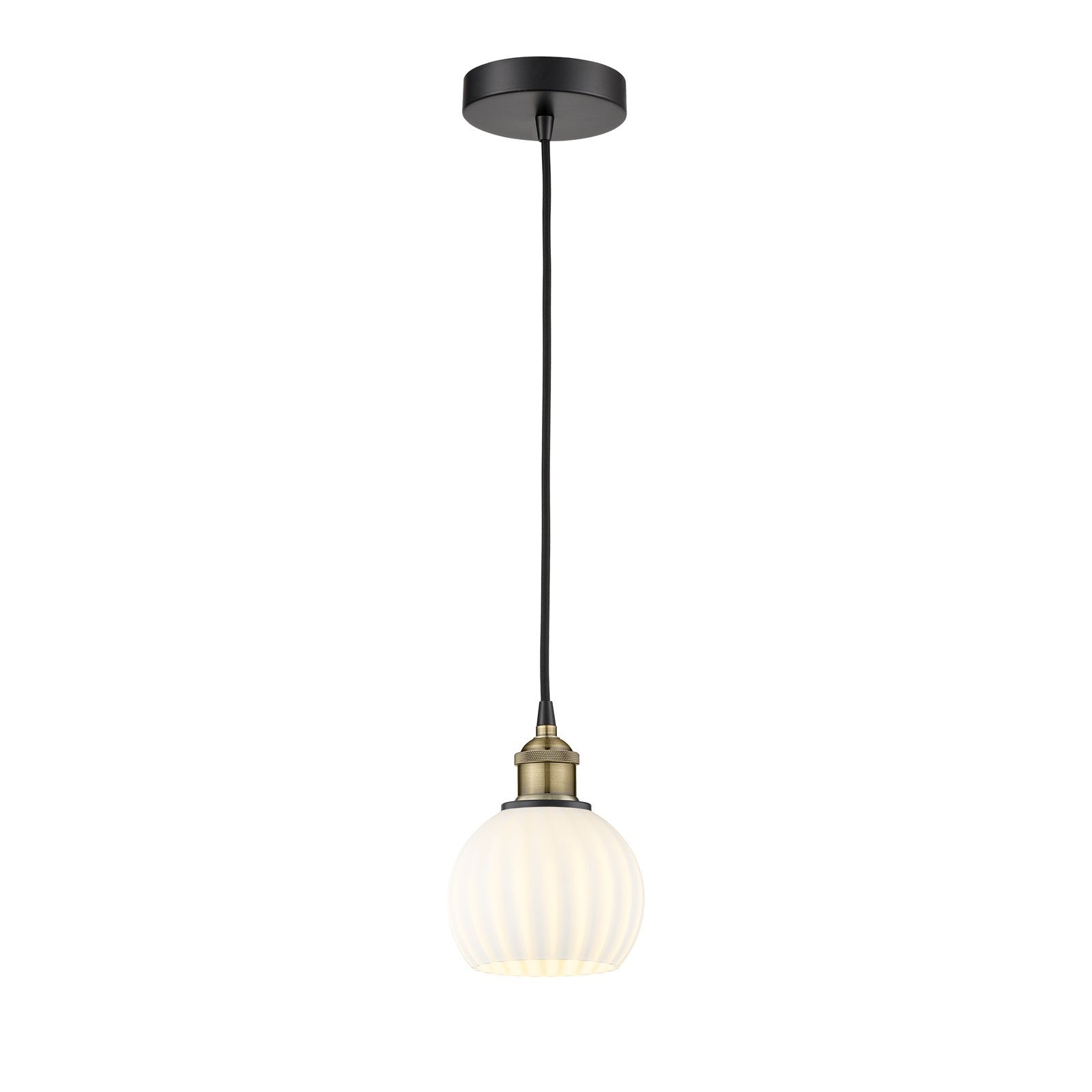 Innovations Lighting White Venetian 6in 1-Light Mini Pendant | Industrial Black Antique Brass and White Venetian Glass | Model 616-1P-BAB-G1217-6WV