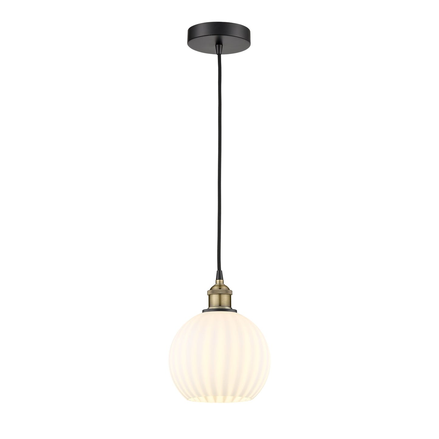 Innovations Lighting Edison 8in 1-Light Mini Pendant | Industrial Black Antique Brass and White Venetian Glass | Kitchen | Model 616-1P-BAB-G1217-8WV