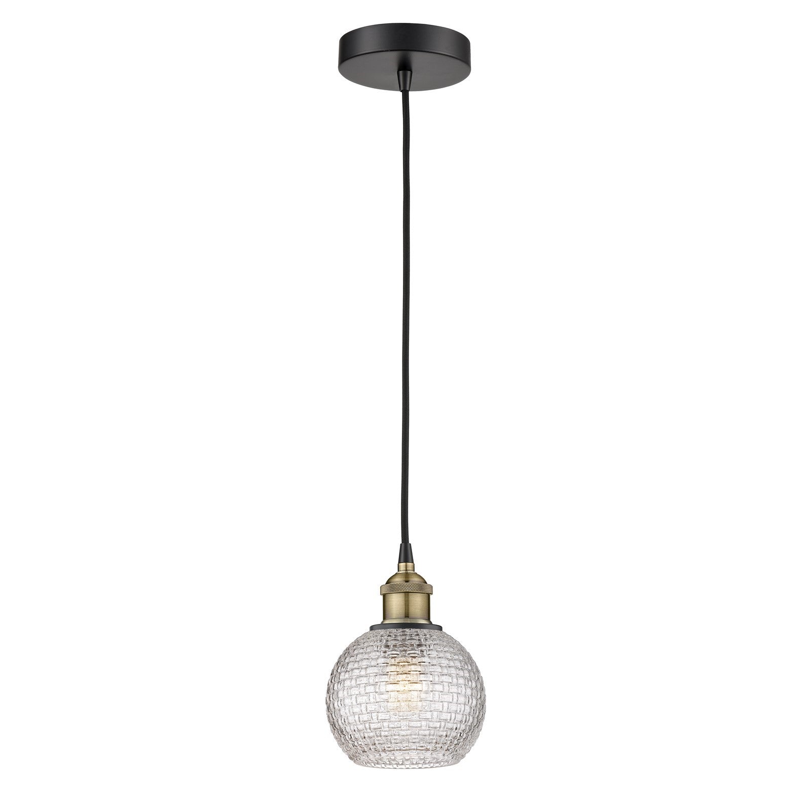 Innovations Athens 6in 1-Light Mini Pendant | Modern Farmhouse Black Antique Brass and Clear Basket Weave Glass | Kitchen | Model 616-1P-BAB-G122C-6CL