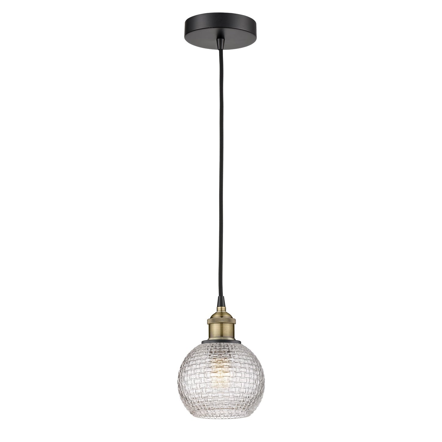 Innovations Athens 6in 1-Light Mini Pendant | Modern Farmhouse Black Antique Brass and Clear Basket Weave Glass | Kitchen | Model 616-1P-BAB-G122C-6CL