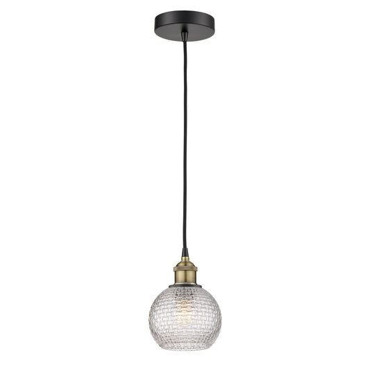 Innovations Athens 6in 1-Light Mini Pendant | Modern Farmhouse Black Antique Brass and Clear Basket Weave Glass | Kitchen | Model 616-1P-BAB-G122C-6CL