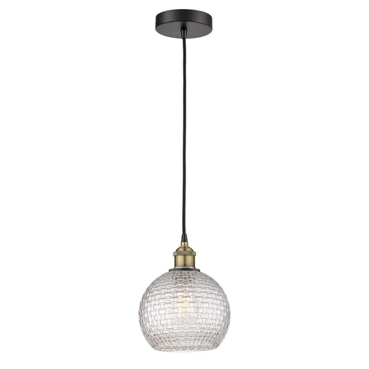 Innovations Athens 8in 1-Light Mini Pendant | Modern Farmhouse Black Antique Brass and Clear Basket Weave Glass | Kitchen | Model 616-1P-BAB-G122C-8CL