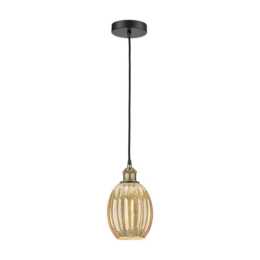 Innovations Preston Bulb 6.25in 1-Light Mini Pendant | Industrial Black Antique Brass and Mercury Glass | Kitchen Island & | Model 616-1P-BAB-G459-6ME