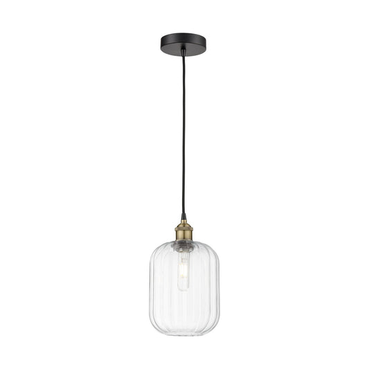 Innovations Preston Cylinder 7in 1-Light Mini Pendant | Industrial Black Antique Brass and Clear Glass | Kitchen Island & | Model 616-1P-BAB-G460-7CL