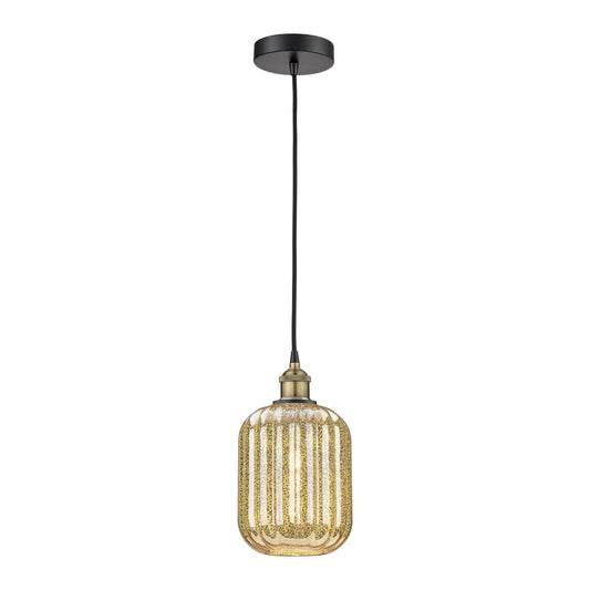Innovations Preston Cylinder 7in 1-Light Mini Pendant | Industrial Black Antique Brass Steel and Mercury Glass | Kitchen | Model 616-1P-BAB-G460-7ME