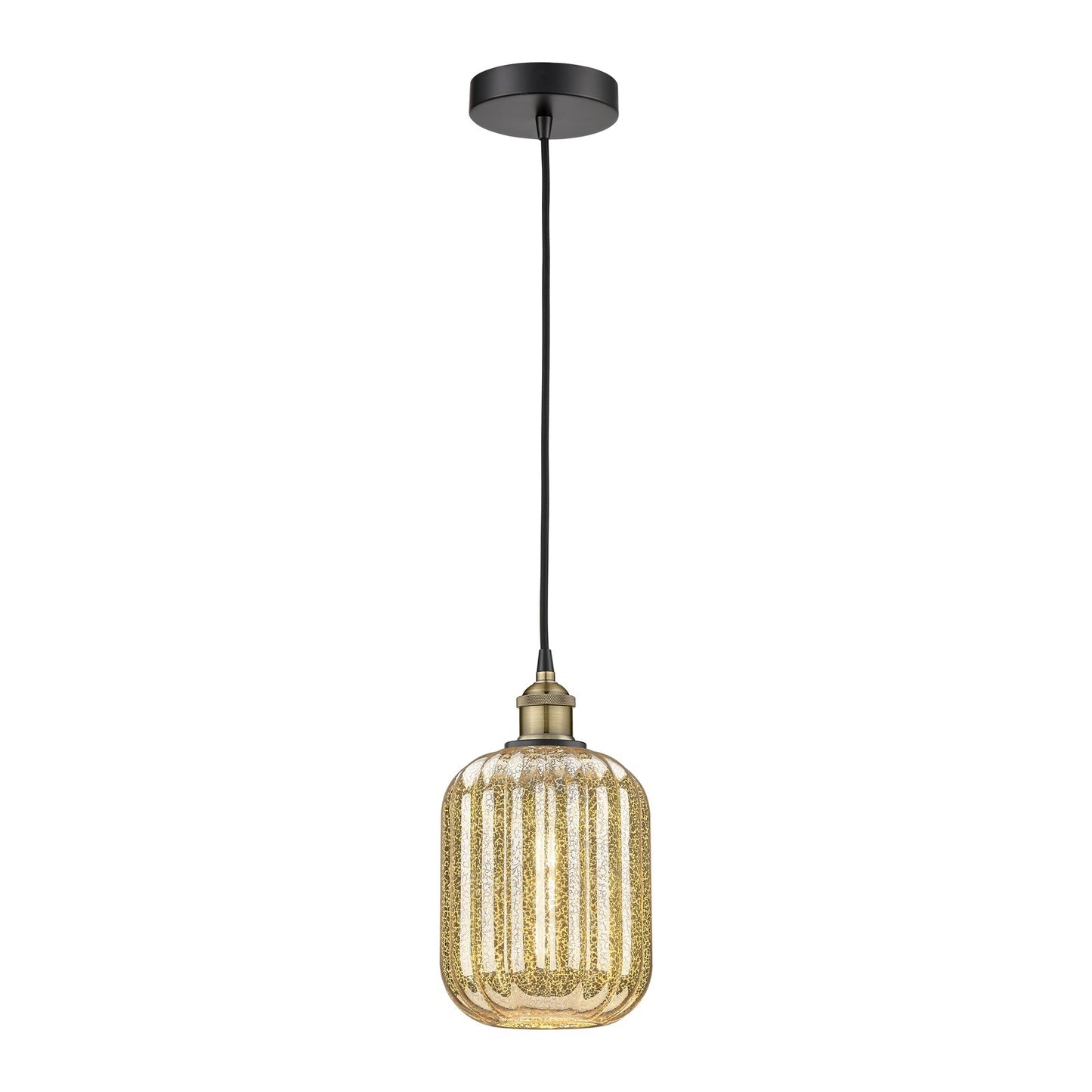 Innovations Preston Cylinder 7in 1-Light Mini Pendant | Industrial Black Antique Brass Steel and Mercury Glass | Kitchen | Model 616-1P-BAB-G460-7ME
