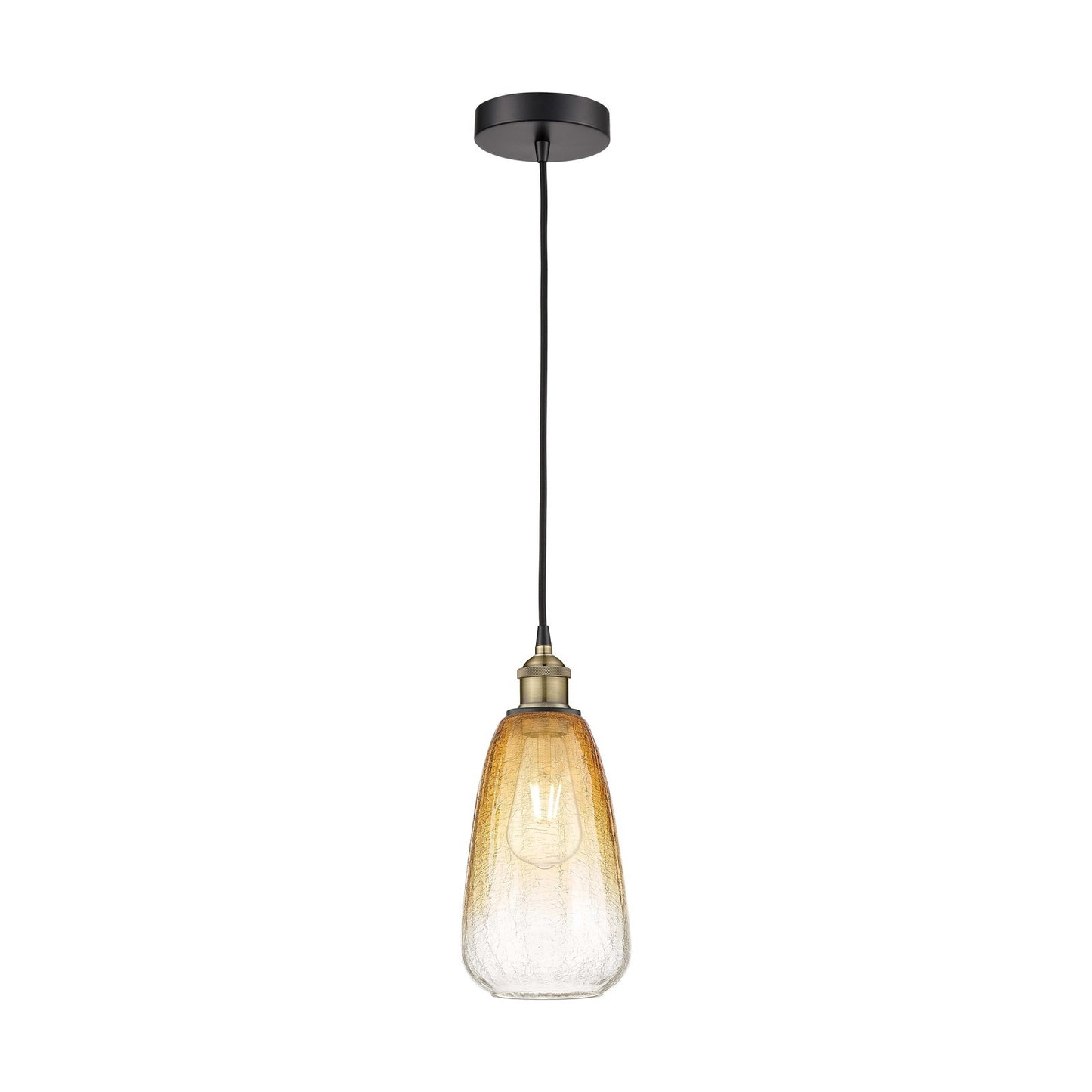 Innovations Brookhaven Almond 6in 1-Light Mini Pendant | Industrial Black Antique Brass and Amber Glass | Kitchen Island & | Model 616-1P-BAB-G480-6AM