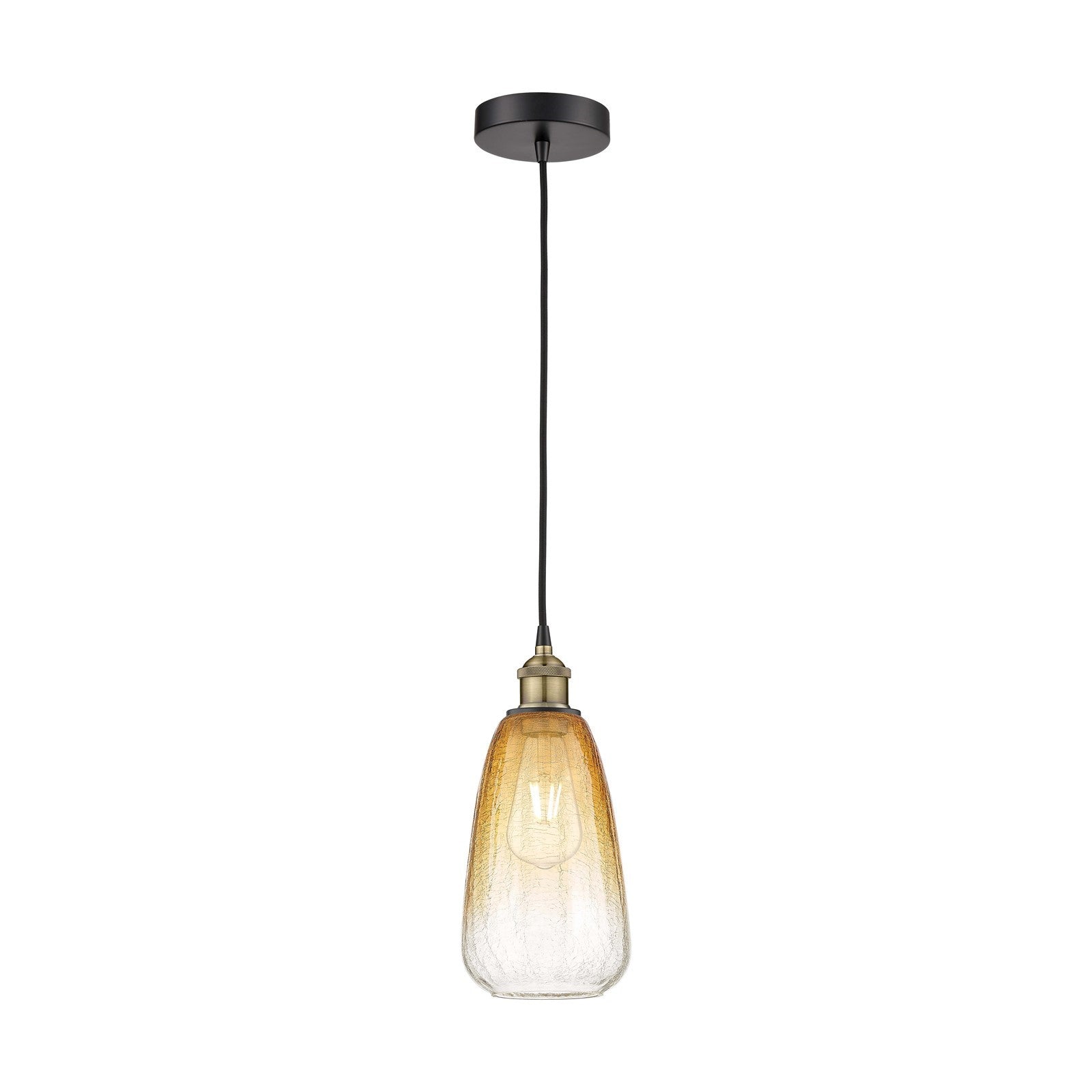 Innovations Brookhaven Almond 6in 1-Light Mini Pendant | Industrial Black Antique Brass and Amber Glass | Kitchen Island & | Model 616-1P-BAB-G480-6AM