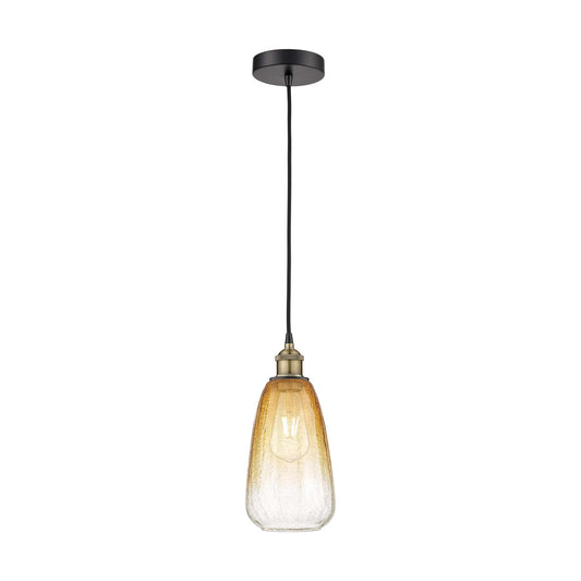 Innovations Brookhaven Almond 6in 1-Light Mini Pendant | Industrial Black Antique Brass and Amber Glass | Kitchen Island & | Model 616-1P-BAB-G480-6AM