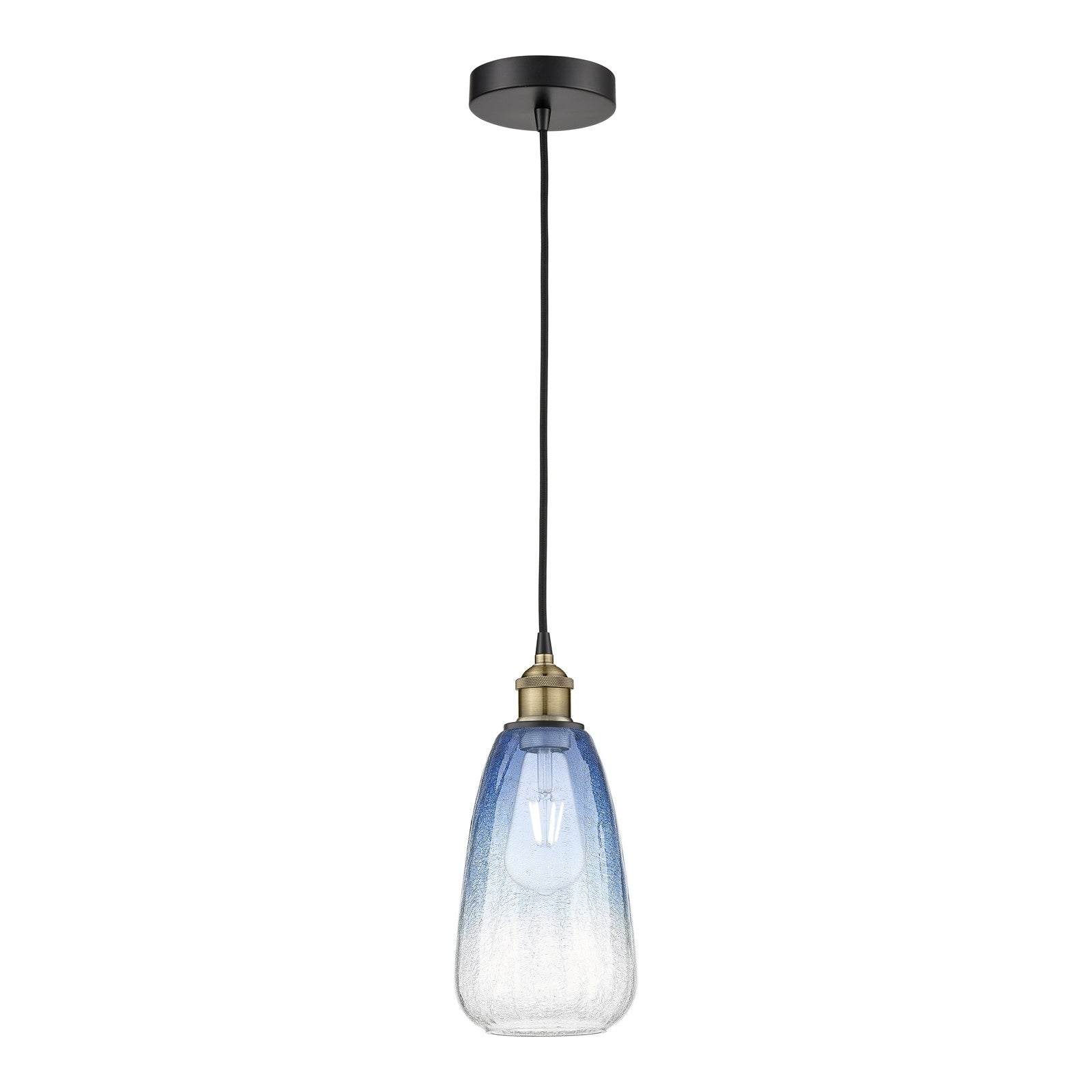 Innovations Brookhaven Almond 6in 1-Light Mini Pendant | Industrial Black Antique Brass and Sapphire Blue Glass | Kitchen | Model 616-1P-BAB-G480-6SB