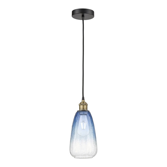 Innovations Brookhaven Almond 6in 1-Light Mini Pendant | Industrial Black Antique Brass and Sapphire Blue Glass | Kitchen | Model 616-1P-BAB-G480-6SB