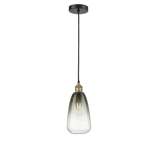 Innovations Brookhaven Almond 6in 1-Light Mini Pendant | Industrial Black Antique Brass and Slate Glass | Kitchen Island & | Model 616-1P-BAB-G480-6SL