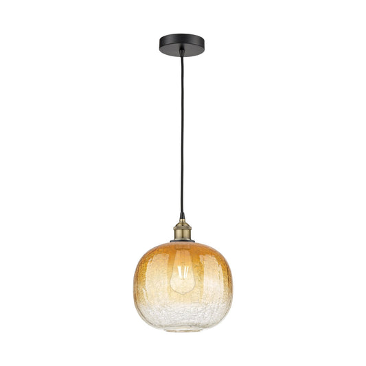 Innovations Brookhaven Sphere 11in 1-Light Mini Pendant | Industrial Black Antique Brass and Amber Glass | Kitchen Island & | Model 616-1P-BAB-G481-10AM