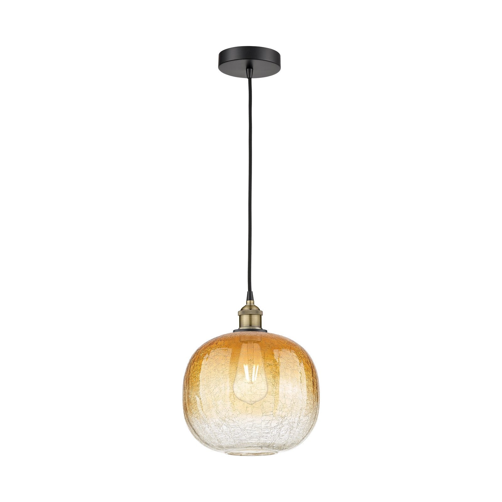 Innovations Brookhaven Sphere 11in 1-Light Mini Pendant | Industrial Black Antique Brass and Amber Glass | Kitchen Island & | Model 616-1P-BAB-G481-10AM