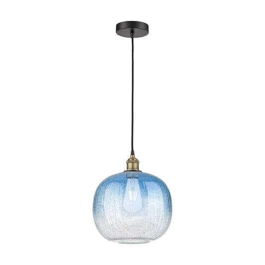 Innovations Brookhaven Sphere 11in 1-Light Mini Pendant | Industrial Black Antique Brass and Sapphire Blue Glass | Kitchen | Model 616-1P-BAB-G481-10SB