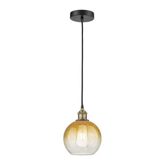 Innovations Brookhaven Globe 8in 1-Light Mini Pendant | Industrial Black Antique Brass and Amber Glass | Kitchen Island & | Model 616-1P-BAB-G483-8AM