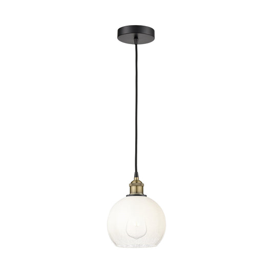 Innovations Brookhaven Globe 8in 1-Light Mini Pendant | Industrial Black Antique Brass and Opal Glass | Kitchen Island & | Model 616-1P-BAB-G483-8OP