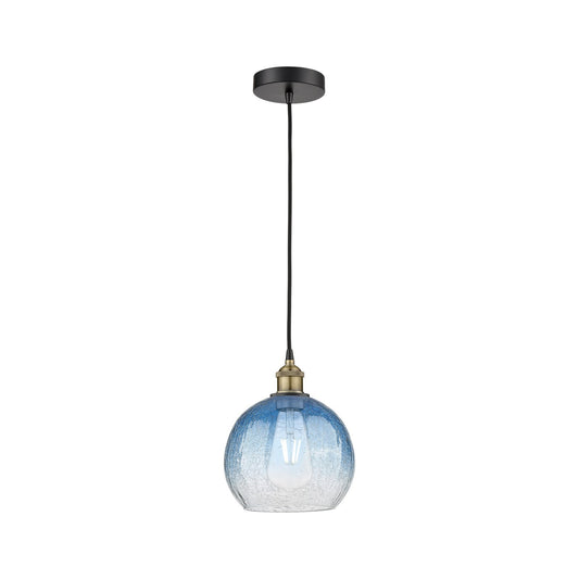 Innovations Brookhaven Globe 8in 1-Light Mini Pendant | Industrial Black Antique Brass and Sapphire Blue Glass | Kitchen | Model 616-1P-BAB-G483-8SB