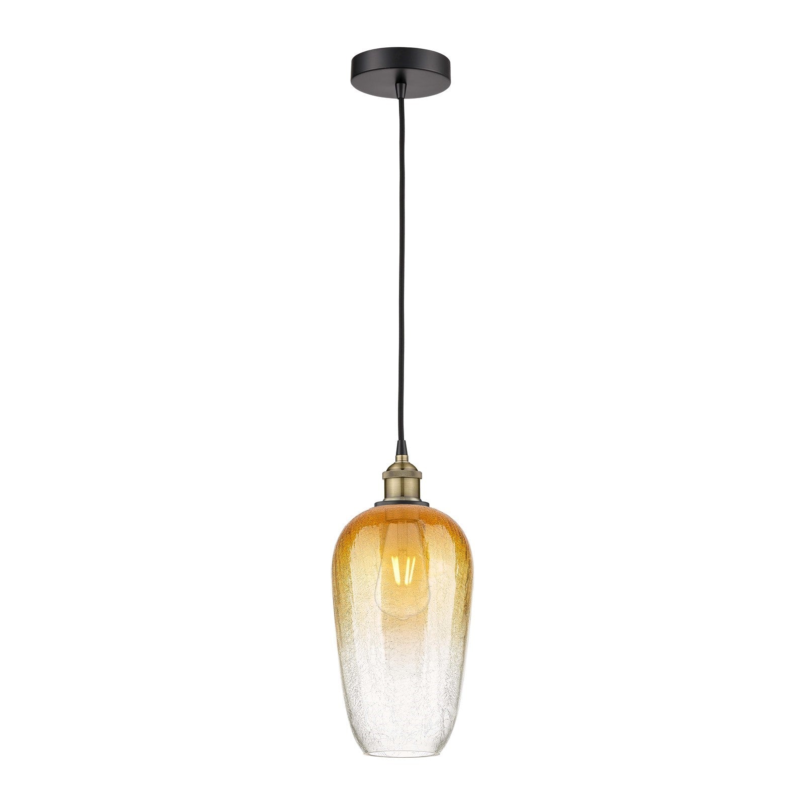 Innovations Brookhaven Flute 7in 1-Light Mini Pendant | Industrial Black Antique Brass and Amber Glass | Kitchen Island & | Model 616-1P-BAB-G484-7AM