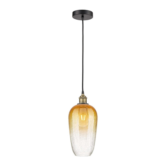 Innovations Brookhaven Flute 7in 1-Light Mini Pendant | Industrial Black Antique Brass and Amber Glass | Kitchen Island & | Model 616-1P-BAB-G484-7AM