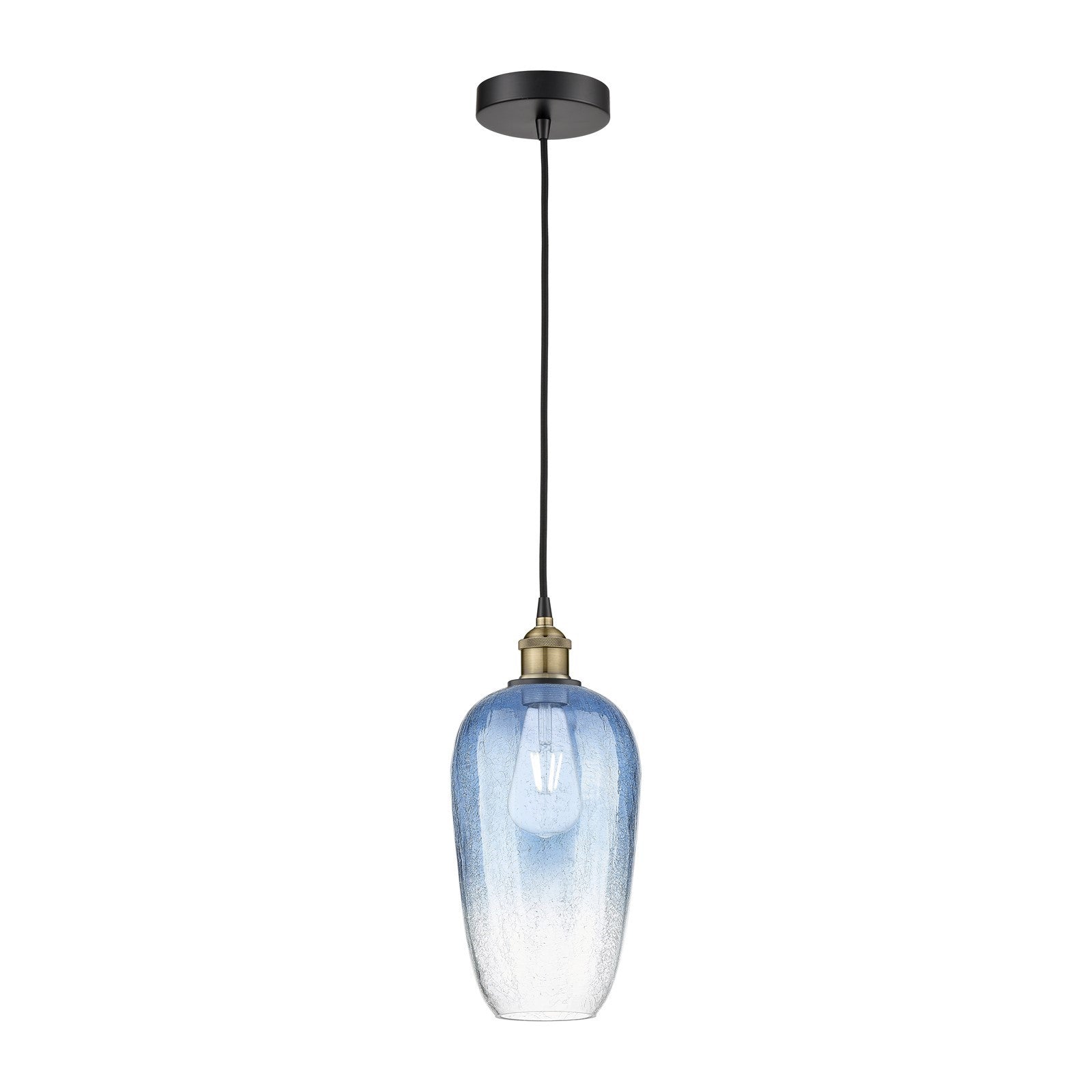 Innovations Brookhaven Flute 7in 1-Light Mini Pendant | Industrial Black Antique Brass and Sapphire Blue Glass | Kitchen | Model 616-1P-BAB-G484-7SB