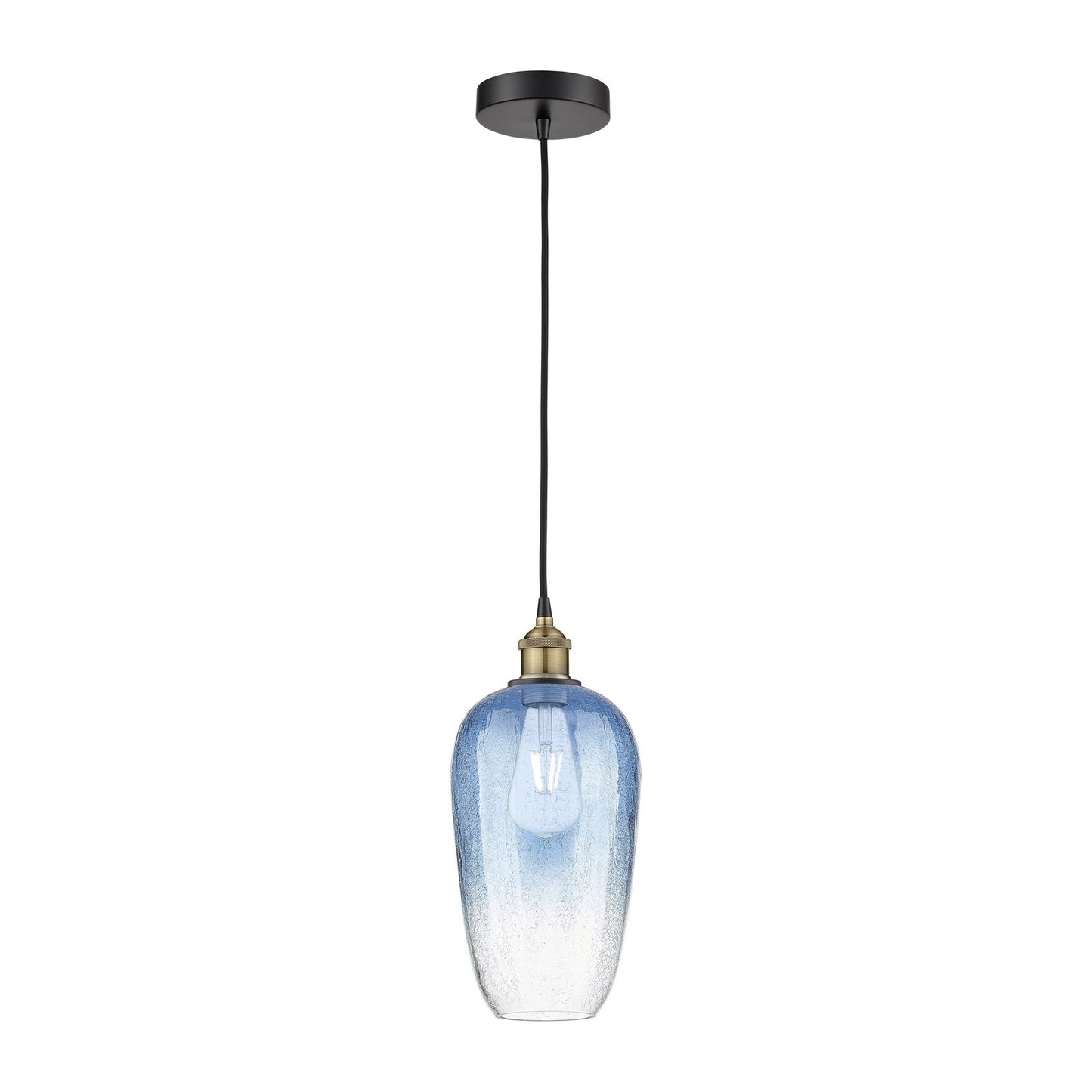 Innovations Brookhaven Flute 7in 1-Light Mini Pendant | Industrial Black Antique Brass and Sapphire Blue Glass | Kitchen | Model 616-1P-BAB-G484-7SB