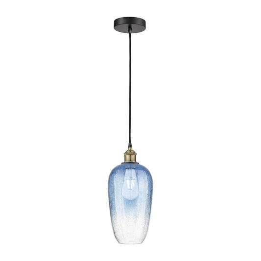 Innovations Brookhaven Flute 7in 1-Light Mini Pendant | Industrial Black Antique Brass and Sapphire Blue Glass | Kitchen | Model 616-1P-BAB-G484-7SB