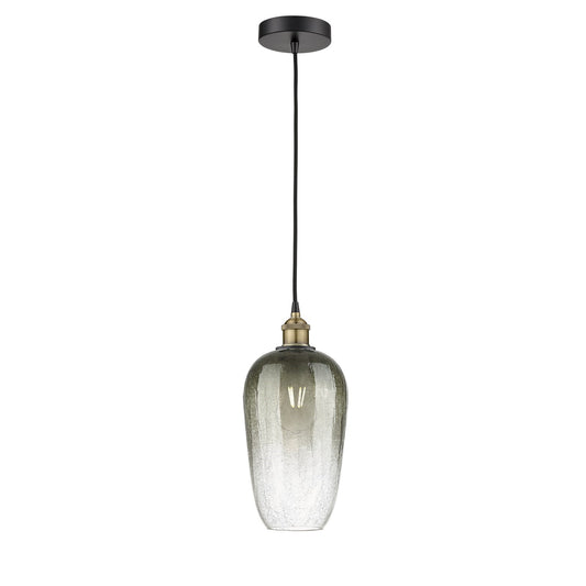 Innovations Brookhaven Flute 7in 1-Light Mini Pendant | Industrial Black Antique Brass Steel and Slate Glass | Kitchen Island | Model 616-1P-BAB-G484-7SL