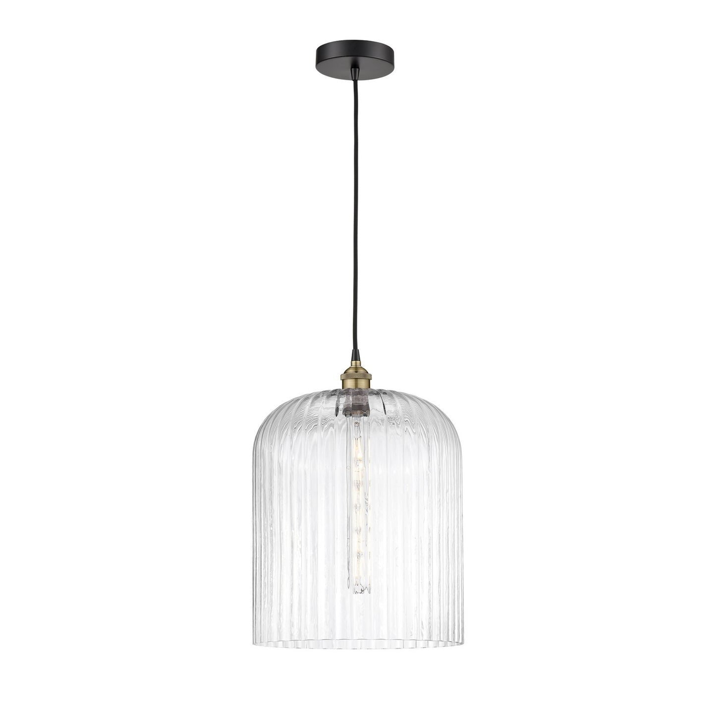 Innovations Bridal Veil 5in 1-Light Mini Pendant | Industrial Black Antique Brass Steel and Clear Ribbed Glass | Kitchen | Model 616-1P-BAB-G559-12CL