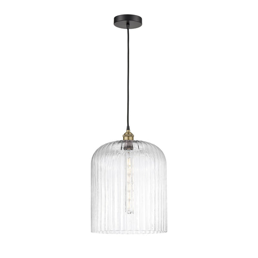 Innovations Bridal Veil 5in 1-Light Mini Pendant | Industrial Black Antique Brass Steel and Clear Ribbed Glass | Kitchen | Model 616-1P-BAB-G559-12CL