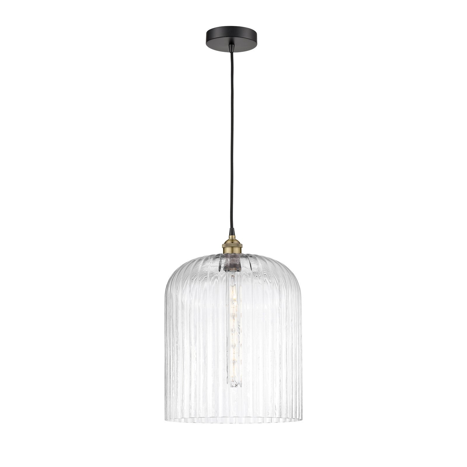 Innovations Bridal Veil 5in 1-Light Mini Pendant | Industrial Black Antique Brass Steel and Clear Ribbed Glass | Kitchen | Model 616-1P-BAB-G559-12CL