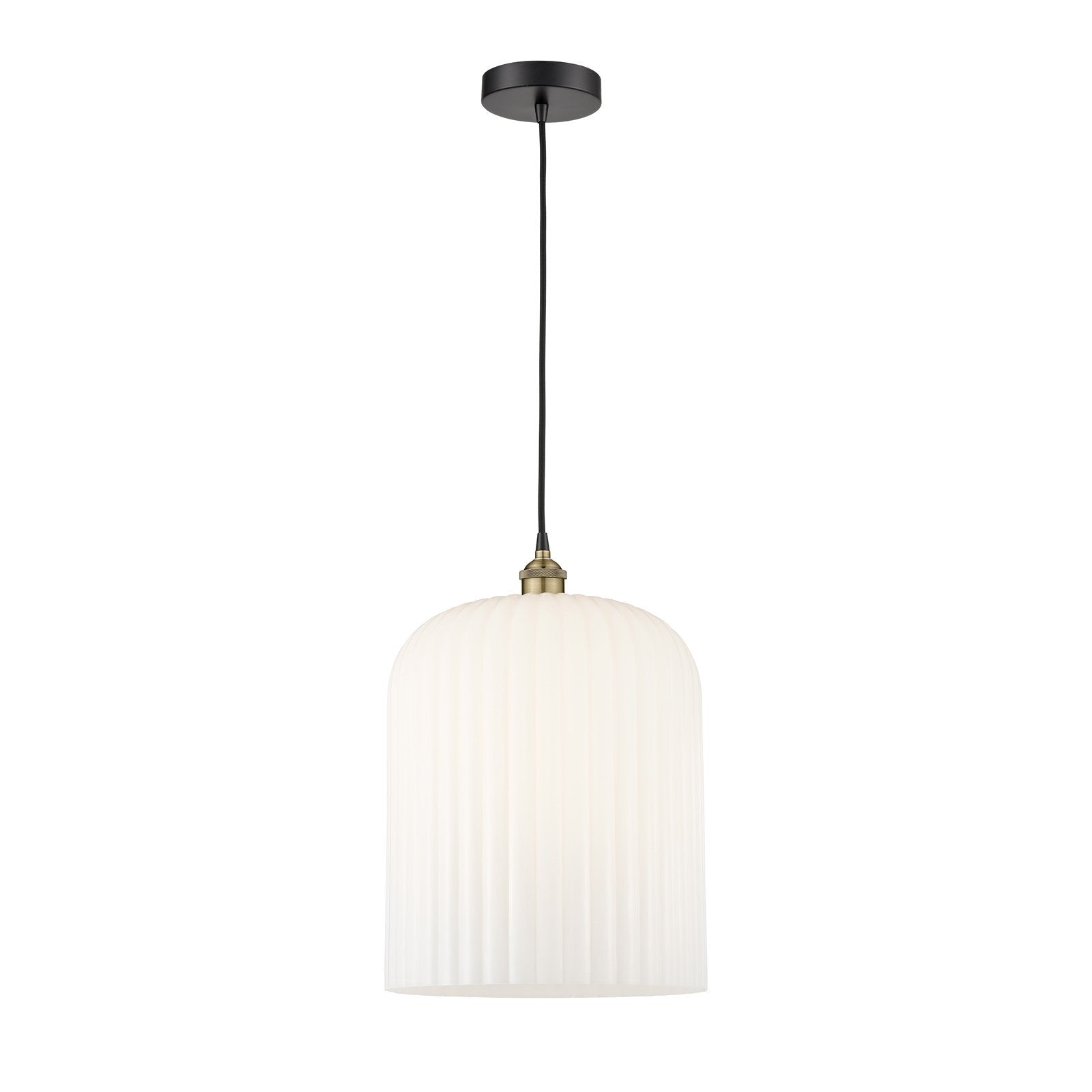 Innovations Bridal Veil 5in 1-Light Mini Pendant | Industrial Black Antique Brass and Gloss White Ribbed Glass | Kitchen | Model 616-1P-BAB-G559-12GWH