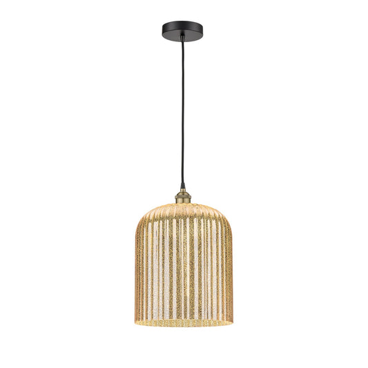 Innovations Bridal Veil 5in 1-Light Mini Pendant | Industrial Black Antique Brass Steel and Mercury Ribbed Glass | Kitchen | Model 616-1P-BAB-G559-12ME