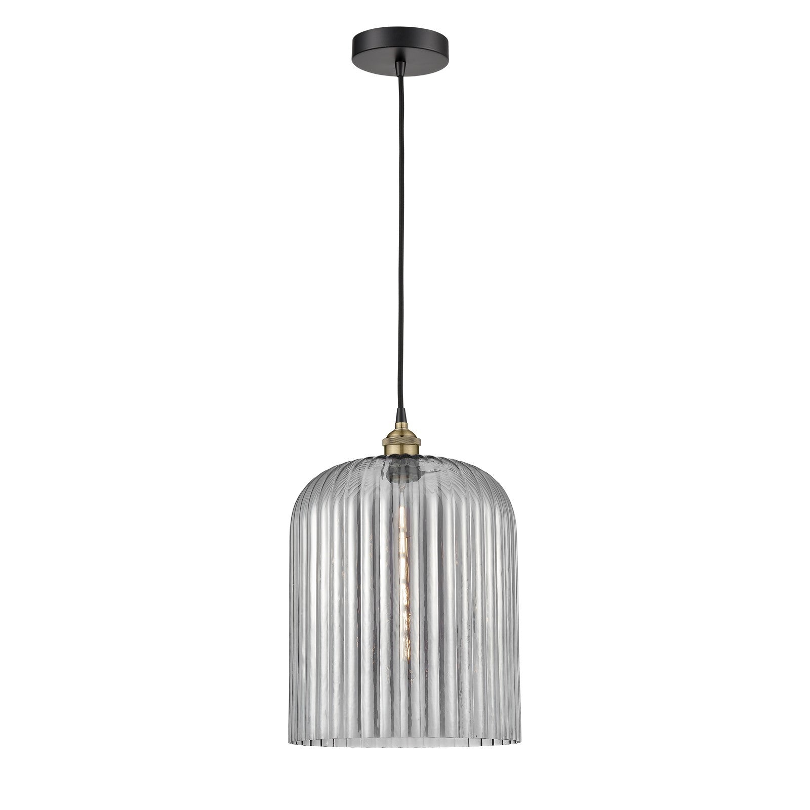 Innovations Bridal Veil 5in 1-Light Mini Pendant | Industrial Black Antique Brass Steel and Light Smoke Ribbed Glass | Model 616-1P-BAB-G559-12SM