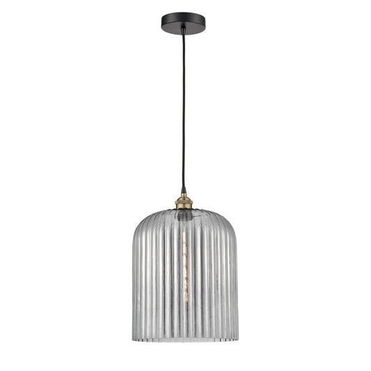 Innovations Bridal Veil 5in 1-Light Mini Pendant | Industrial Black Antique Brass Steel and Light Smoke Ribbed Glass | Model 616-1P-BAB-G559-12SM