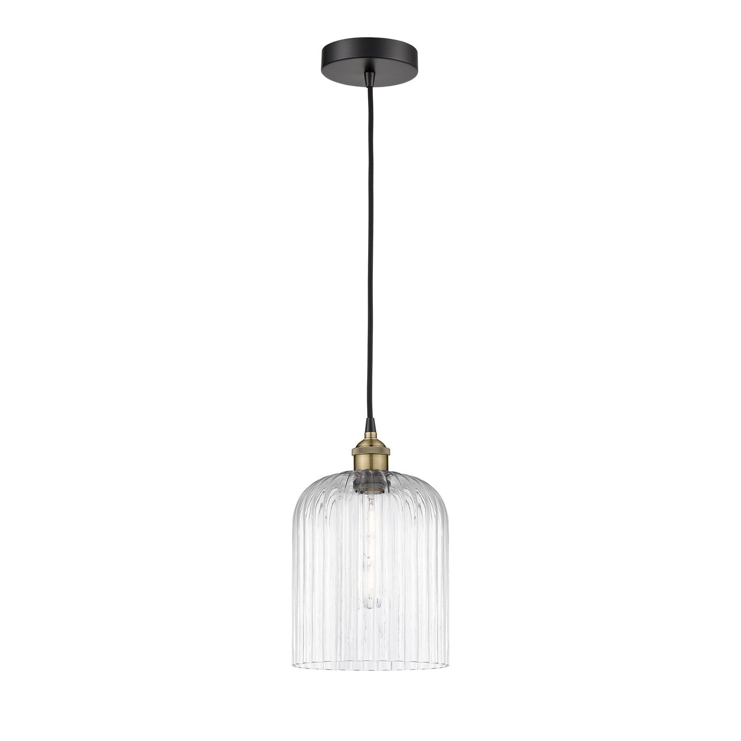 Innovations Bridal Veil 5in 1-Light Mini Pendant | Industrial Black Antique Brass and Clear Ribbed Glass | Kitchen Island & | Model 616-1P-BAB-G559-8CL