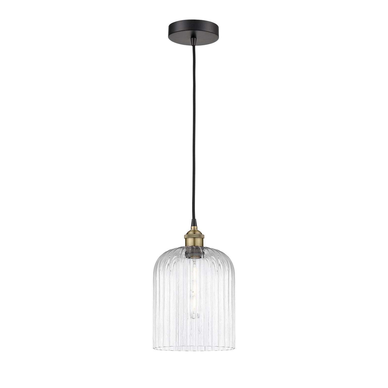 Innovations Bridal Veil 5in 1-Light Mini Pendant | Industrial Black Antique Brass and Clear Ribbed Glass | Kitchen Island & | Model 616-1P-BAB-G559-8CL