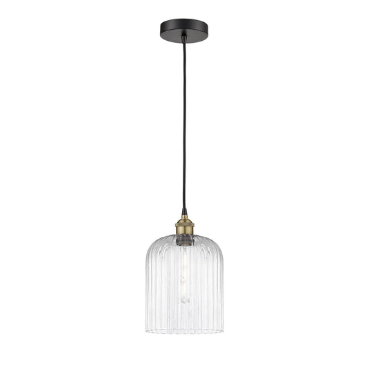 Innovations Bridal Veil 5in 1-Light Mini Pendant | Industrial Black Antique Brass and Clear Ribbed Glass | Kitchen Island & | Model 616-1P-BAB-G559-8CL