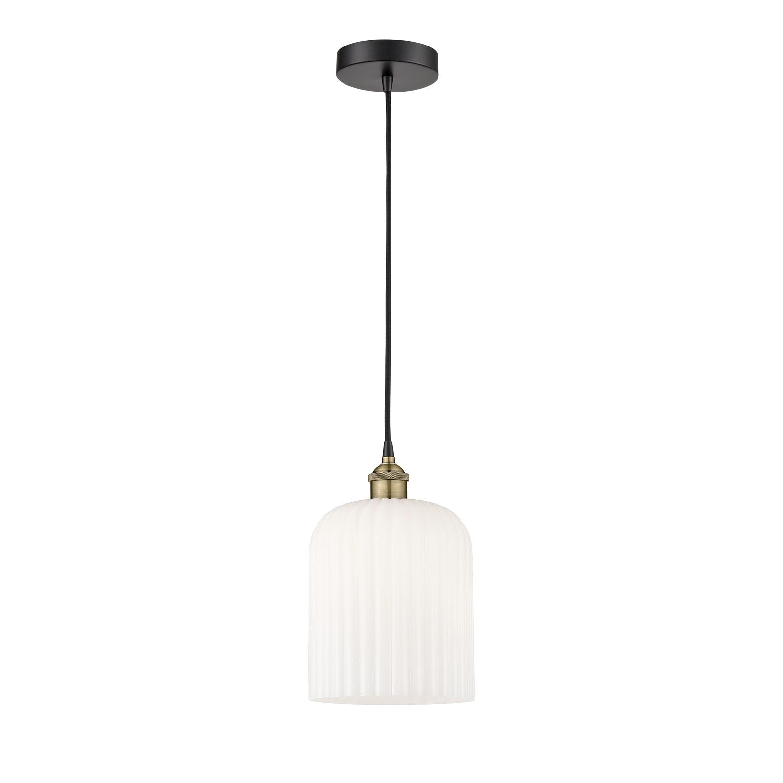 Innovations Bridal Veil 5in 1-Light Mini Pendant | Industrial Black Antique Brass Steel and Gloss White Ribbed Glass | Model 616-1P-BAB-G559-8GWH