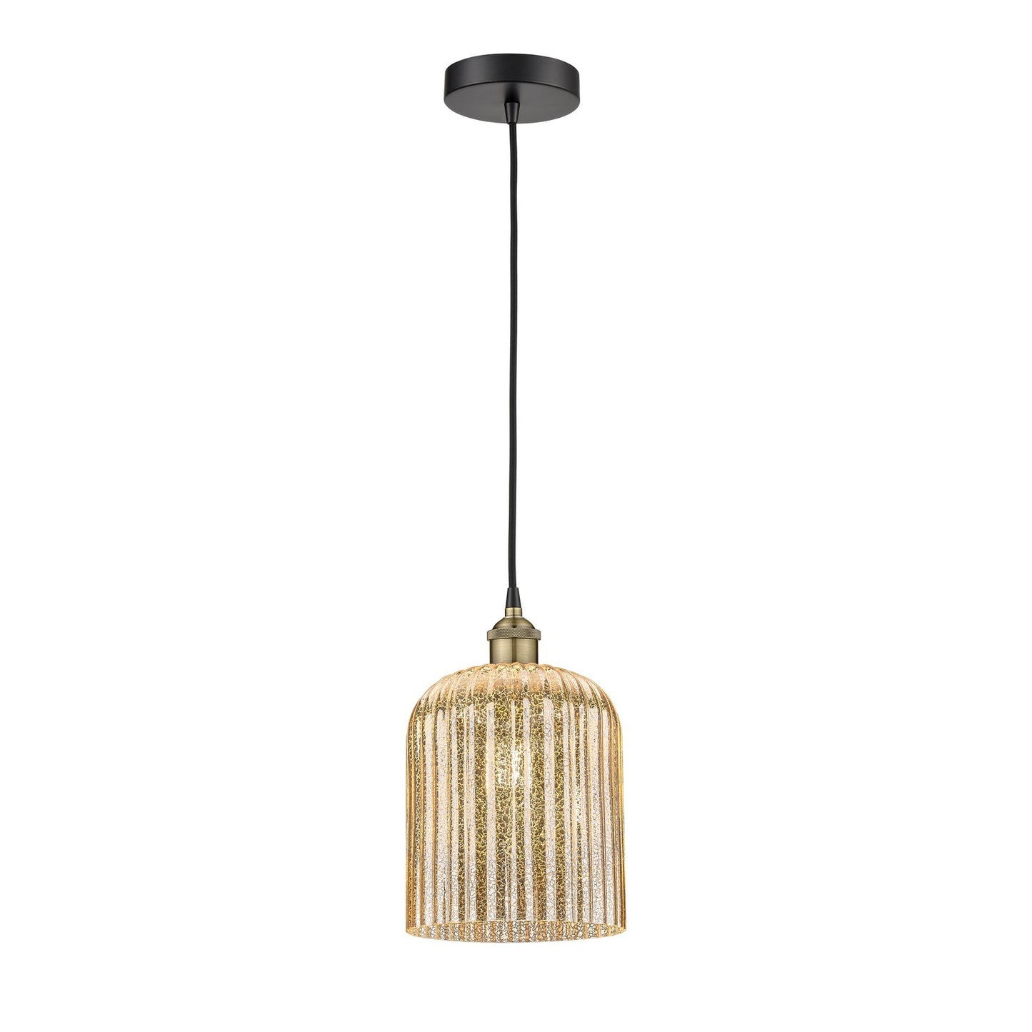 Innovations Bridal Veil 5in 1-Light Mini Pendant | Industrial Black Antique Brass Steel and Mercury Ribbed Glass | Kitchen | Model 616-1P-BAB-G559-8ME