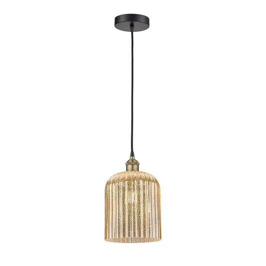 Innovations Bridal Veil 5in 1-Light Mini Pendant | Industrial Black Antique Brass Steel and Mercury Ribbed Glass | Kitchen | Model 616-1P-BAB-G559-8ME